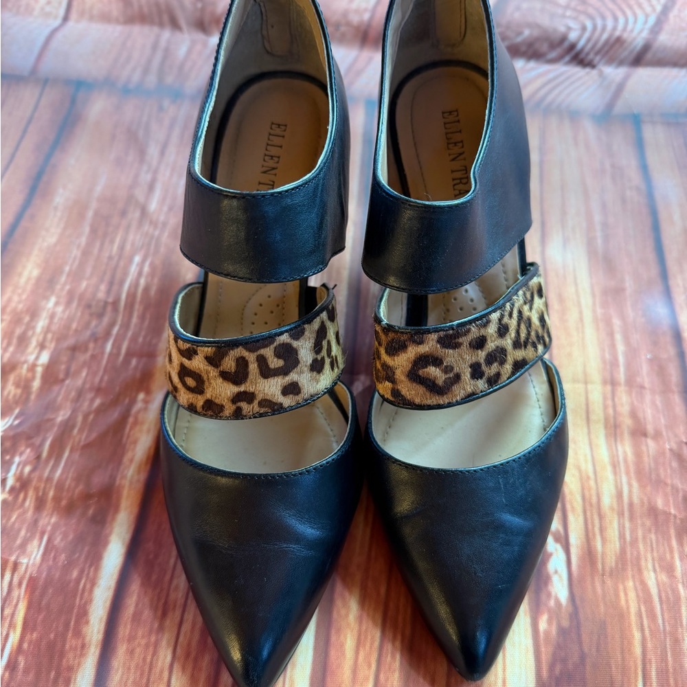 Ellen Tracy Black and Animal Print Heels